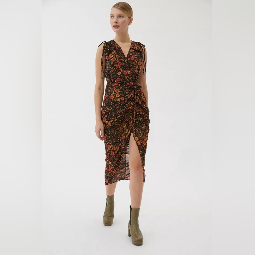 NWT Dress Forum Born To Run Floral Ruched Midi Dress